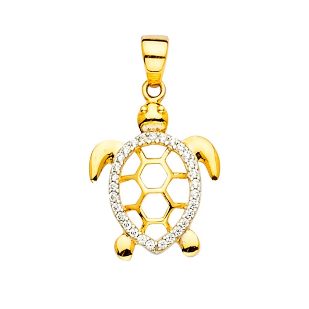 14 KT Gold Fancy Sea Turtle CZ Pendant